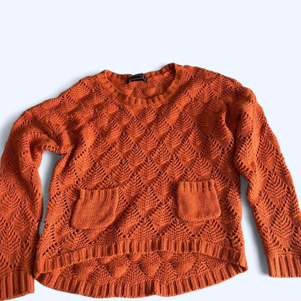 89th & Madison Rust Orange Pointelle Knit Sweater Medium Cottagecore Pockets